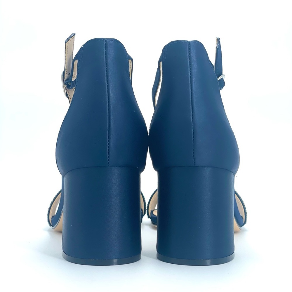 NINA WOMENS NAVY SUEDETTE CRYSTAL BLOCK MID-HEEL ANKLE STRAP DRESS SANDAL NIB! - Picture 10 of 15